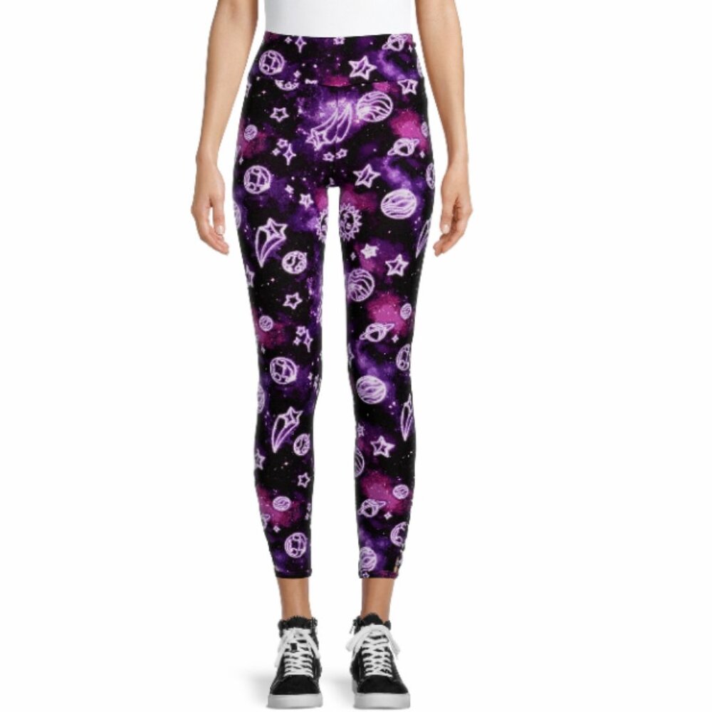No Bo EUC Juniors Stretch Purple Galaxy Macrame Sueded Leggings Size XXL (19)